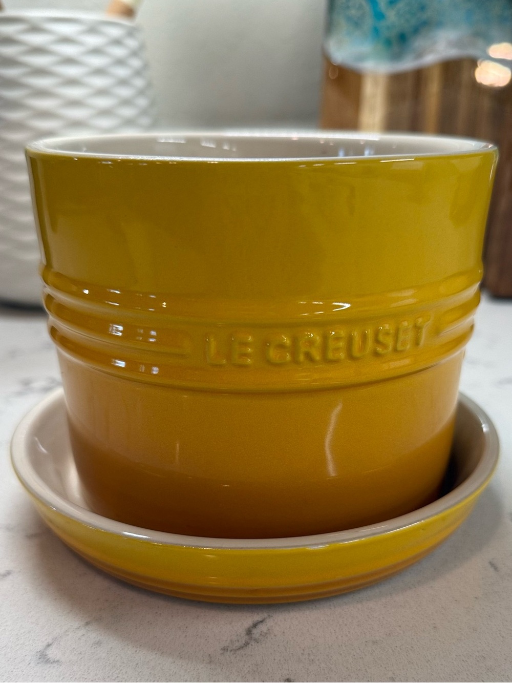Le Creuset Yellow Stoneware Planter with Saucer